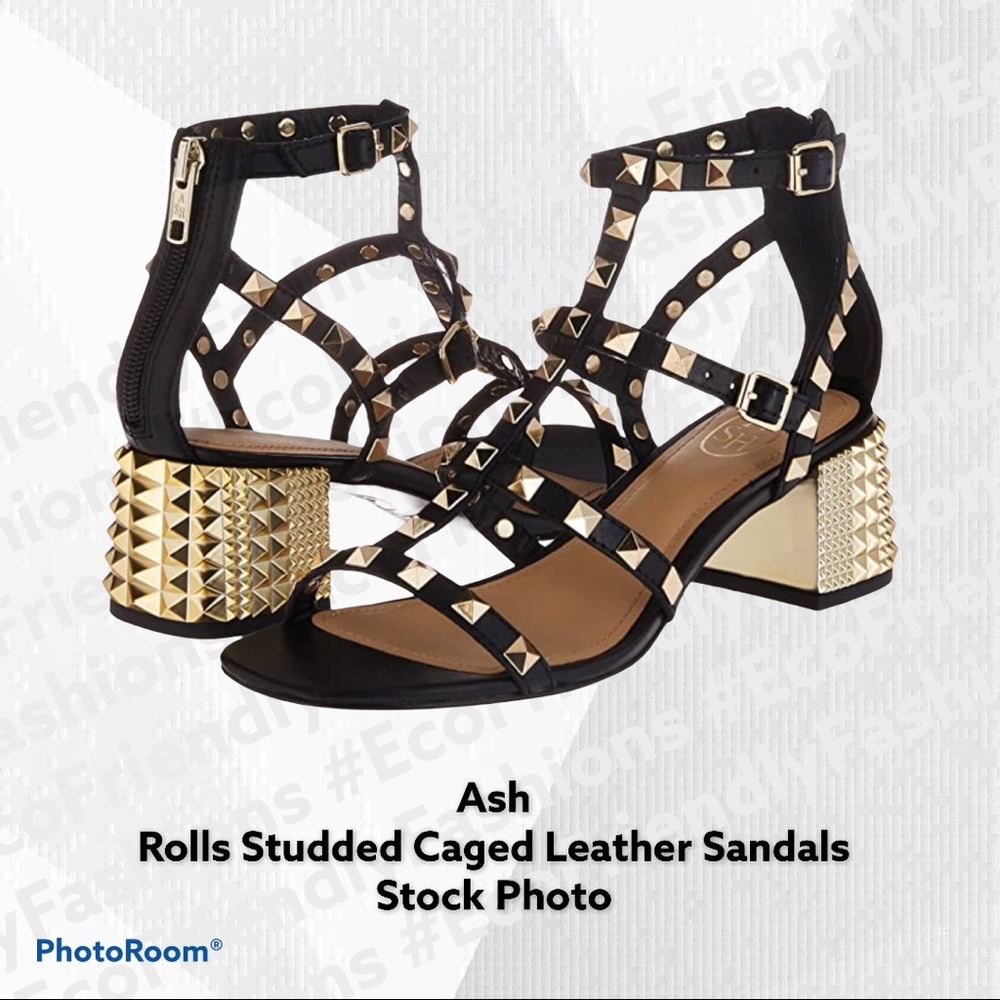 Ash Women's Black Studded Caged Leather Sandals